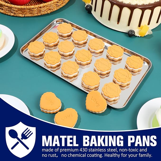 Mimorou 12 Pcs Baking Sheet Stainless Steel Cookie Small Metal Sheet Pans Professional Rectangle Oven Trays Kitchen Baking Cooking Oven and Toaster, Dishwasher Safe(10.2 x 5.9 Inch)