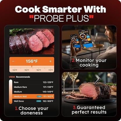 2026 Upgraded Smart Wireless Meat Thermometer 6 Sensors Accuracy Digital Food Thermometer 0.5S Instant Read, IP67 Waterproof for BBQ, Grill, Smoker, Oven, Air Fryer