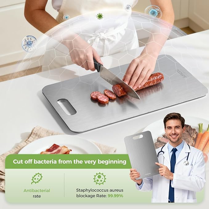 Titanium Cutting Board, 100% Pure Titanium Cutting Boards for Kitchen, Double-sided Titanium Cutting Boards,Separate Raw and Cooked Food Areas,Non-Toxic,Dishwasher Safe 13”L × 8”W - Image 5