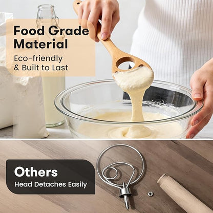 Wooden Danish Dough Whisk - 12.6" Handcrafted Dutch Bread Whisk for Batter, Pizza Dough & Baking - Upgraded One-Piece Sourdough Whisk with Flow-Through Design-2 Pack - Image 3