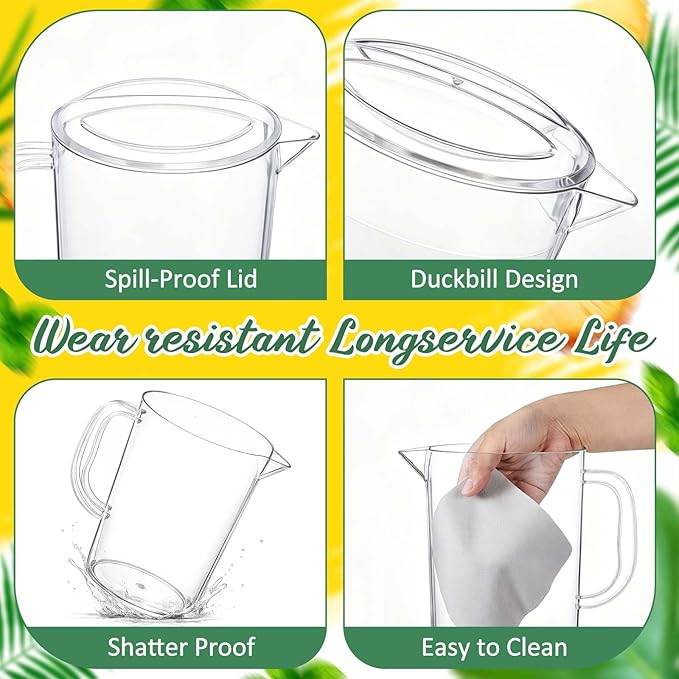 Tessco for you 12 Pcs Plastic Pitchers 60 Ounce Clear Restaurant Jug Large Water Pitcher Carafe Serve Milk Tea Juice Drink for Parties Container Dispenser Beer Jar (Fashion) - Image 3