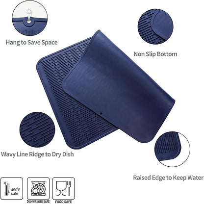 MicoYang Silicone Dish Drying Mat for Multiple Usage,Easy clean,Eco-friendly,Heat-resistant Silicone Mat for Kitchen Counter or Sink,Refrigerator or Drawer Liner Navy Blue 3XL 28 inches x 18 inches - Image 4