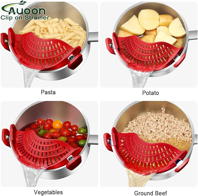 Large AUOON Clip on Strainer for All Pots and Pans - Oversized Silicone Pot Strainer Family-Style Design Pasta Strainer Kitchen Colander for Spaghetti and Noodles | Dishwasher Safe - Image 5
