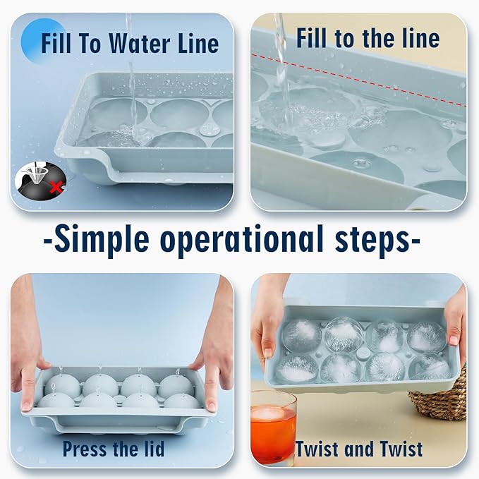 Large Ice Ball Maker Mold, 2.5" Round Ice Cube Mold for Whiskey Bourbon Cocktail, 8 Balls, Sphere Ice Mold, Big Ice Cube Tray with Container and Tongs, Easy to Fill & Release - Image 4