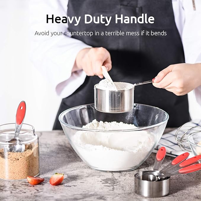 Measuring Cups : U-Taste 18/8 Stainless Steel Measuring Cups and Spoons Set of 10 Piece, Upgraded Thickness Handle(Red) - Image 5