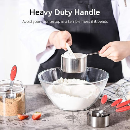 Measuring Cups : U-Taste 18/8 Stainless Steel Measuring Cups and Spoons Set of 10 Piece, Upgraded Thickness Handle(Red) - Image 5