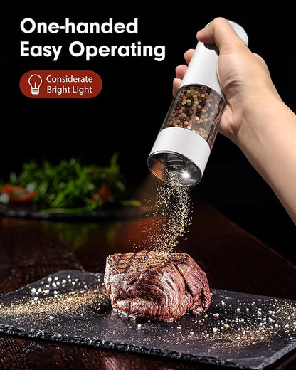 TOMEEM Upgraded Larger Capacity Electric Salt and Pepper Grinder Set Rechargeable with LED lights, Stainless Steel Automatic Pepper and Salt Grinder Refillable with 5 Adjustable Coarseness White - Image 2