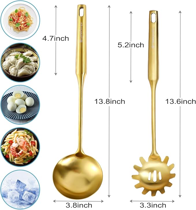 Gold Soup Ladle - Stainless Steel Ladle Spoon, 13.8"Large Soup Spoons [Integral Forming, Heat Resistance] Kitchen Metal Ladel for Cooking, Serving, Stirring, Canning，Sauce, Wok & Soup, Christmas Gifts - Image 3