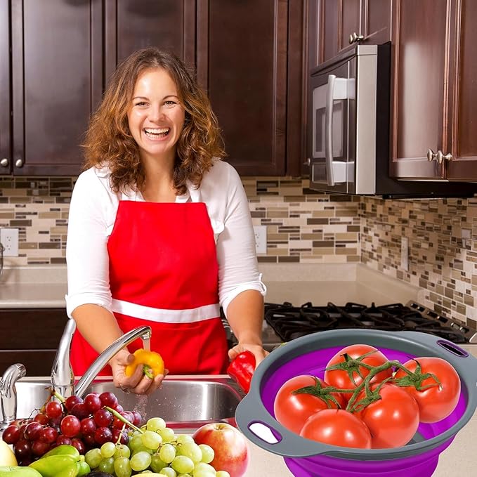 Purple Foldable Food Strainer for Kitchen - Small Collapsible Colander for Spaghetti and Pasta Multifunctional Silicone Strainer for Camping - Image 9