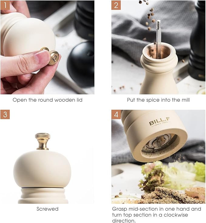 Salt and Pepper Grinder Pepper Mill Grinder Pepper Grinders Shakers Salt Mill Set of 2 with Adjustable Ceramic Rotor 7 Inch Black and White - Image 6