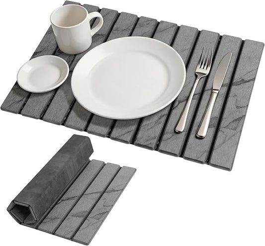 Stone Dish Drying Mat for Kitchen Counter, 24"×16" Quick Dry Stone Dishes Mat, Foldable Water Absorbing Diatomaceous Earth Drying Mats with Non-Slip Heat-Resistant Base for Dishes Utensils(Dark Gray) by Unknown