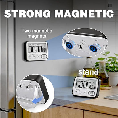 Digital Kitchen Timer Magnetic Loud Alarm, Large LCD Screen Silent/Beeping Multi-Function for Teachers Classroom Kids, Black - Image 4