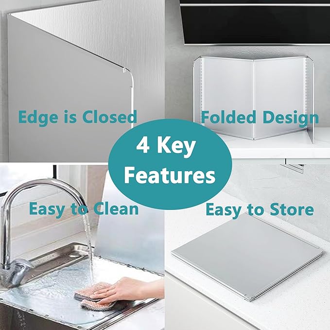 Grease Stove Splash Guard for Cooking | 2 Sided Kitchen Stove Splatter Guard Backsplash Back Splash Protector for Wall, Foldable Stainless Steel,15.7” X 15.7” X 15.7” Per Piece, 2 Pcs In Package - Image 4