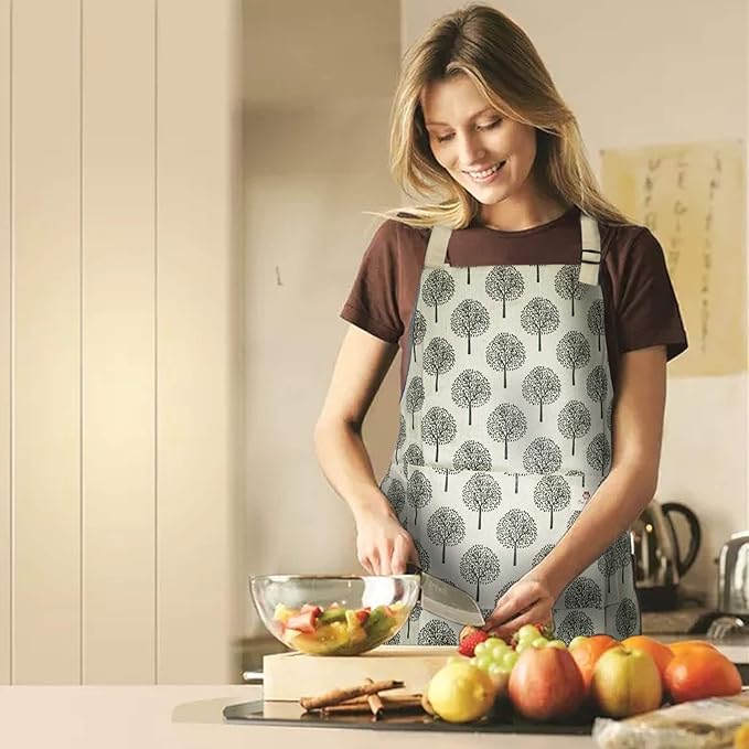 NLUS 2 Pack Waterproof Cooking Aprons, Adjustable Bib Soft Chef Apron with 2 Pockets for Men Women (Gray Stripe/Gray Trees) - Image 7