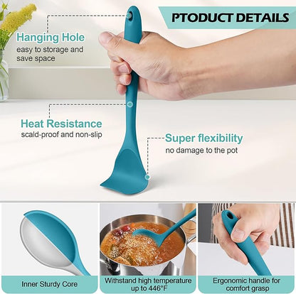 Homikit Silicone Cooking Utensils Set, 15-Piece Nonstick and Heat Resistant Kitchen Utensil Spatula Set with Holder, Kitchen Gadgets Home Essentials & Pots and Pans Accessories, Blue - Image 4