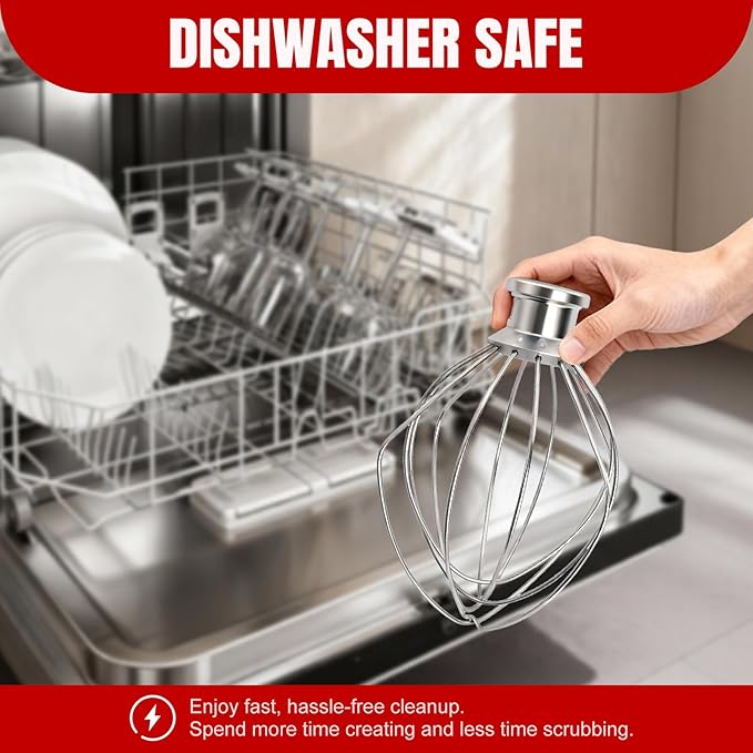 Dishwasher Safe K45WW Wire Whip for Kitchenaid Whisk Attachment 4.5QT-5QT Tilt-Head Stand Mixer,-All Stainless Steel Kitchen aid Whisk Attachment for Cream, Frostings, Cakes - Image 4