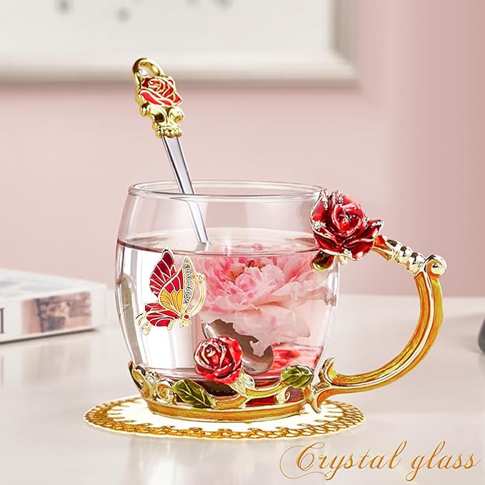 OEAGO Gifts for Mom Women Mothers Day Valentines Day Gifts Glass Coffee Enamels Mug Best Birthday Valentine's for Her Girlfriend Wife from Daughter Son Tea Cup Christmas Stocking Stuffers - Image 4