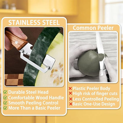 2Pcs Multi Functional Vegetable Peeler for Kitchen, with Bottle Opener and Wooden Handle, 2-in-1 Stainless Steel Kitchen Tool for Fruit Potato Pumpkin - Image 5