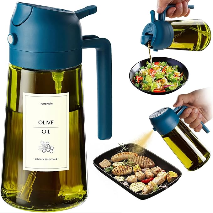 TrendPlain - Original 16oz/470ml Olive Oil Dispenser Bottle for Kitchen Gadgets and Air Fryer Accessories - Olive Oil Sprayer for Cooking w/Stickers - Navy by TrendPlain