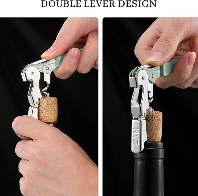 HYZ 2-Pack Wine Opener Waiter Corkscrew, Professional Wine Key for Servers, Bartender with Foil Cutter, Manual Wine Bottle Opener Double Hinged (Army Green) - Image 4
