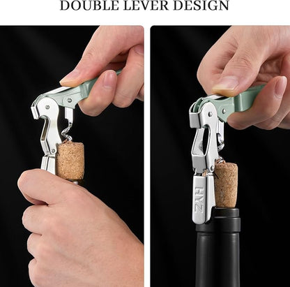 HYZ 2-Pack Wine Opener Waiter Corkscrew, Professional Wine Key for Servers, Bartender with Foil Cutter, Manual Wine Bottle Opener Double Hinged (Army Green) - Image 4