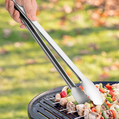 Grill Tongs - 12 Inch & 17 Inch Extra Long BBQ Tongs, Heat Resistant Stainless Steel Kitchen Tong, Heavy Duty Metal Locking Tong for Cooking, Grilling, BBQ/Barbecue, Food (All Metal - 12"+17")