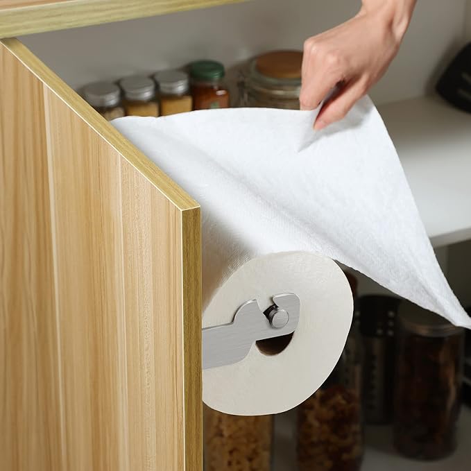 ZUNTO Paper Towel Holder Cabinet Door or Under Cabinet, Self Adhesive Big Roll Holder Wall Mount, Stainless Steel - Image 2