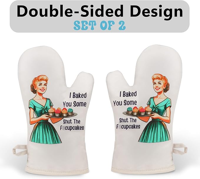 Miracu Funny Oven Mitts for Women, Cute Oven Mitt Set, Fun Kitchen Mittens, Baking Gifts for Women Bakers, Baker Gifts for Mom, Cooking Accessories, Retro Humor Mothers Day Bday Housewarming Presents