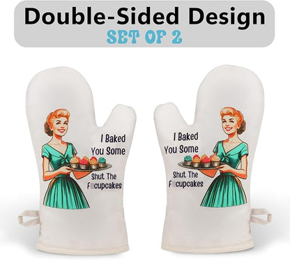 Miracu Funny Oven Mitts for Women, Cute Oven Mitt Set, Fun Kitchen Mittens, Baking Gifts for Women Bakers, Baker Gifts for Mom, Cooking Accessories, Retro Humor Mothers Day Bday Housewarming Presents