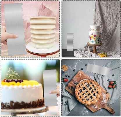 8.7 Inche Stainless Steel Cake Scraper，Double Sided Patterned Edge Stripe Edge Smoother Scraper Cake Decorating，Cake Decorating Comb Cake Scraper (1, 1-1) - Image 4
