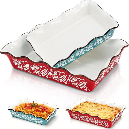 2 Pack Ceramic Baking Dishes, Large Rectangular Casserole Dish Lasagna Pan for Oven, Nonstick Deep Serving Dishes Roaster Bakeware Sets for Cooking, Home, Kitchen by Acshio