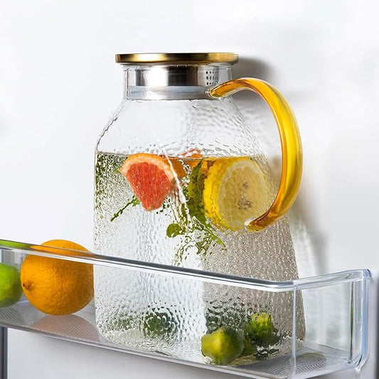 Glass Pitcher With Lid and Spout, 1.8 Liter 60 oz Glass Pitchers With Handle And Lid, Jug Water Pitchers For Fridge, Carafe Jar for Hot/Cold Water Iced Tea Juice Coffee Milk Beverage by WARMSIMPLE