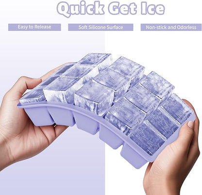 Silicone Ice Cube Tray 3 Pack - EASY RELEASE ice cube tray with lid, BPA Free Ice Cubes Trays for Freezer,ice cube mold for Cocktail,Whiskey (Purple +Pink+Mint) - Image 5