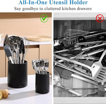 Kyraton Cooking Utensils Holder 2pcs, 360° Rotating Heavy Duty Plastic Kitchen Utensil Holder for Countertop, The Small Utensil Crock for Cutlery Silverware, Tooth Brush, Desk Pencil Pen - Image 7