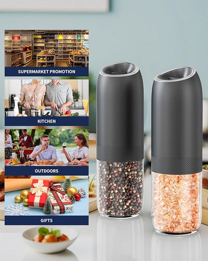 CIRCLE JOY Gravity Electric Salt and Pepper Grinder Set, Battery Powered Automatic Pepper Mills with Adjustable Coarseness, One Hand Operation, 176ml Large Container, Black - Includes 8 Batteries - Image 9