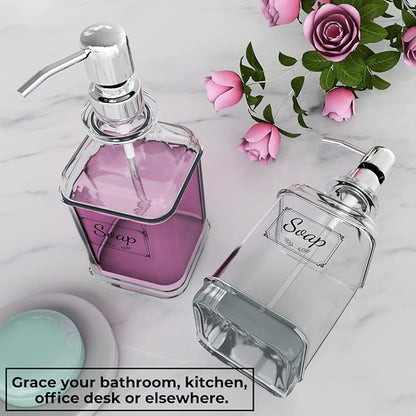 GLADPURE Soap Dispenser - 2 Pack, 18 Oz Antique Design Thick Glass Hand Soap Dispensers; with 304 Rust Proof Stainless Steel Pump, 6Pcs Clear Stickers, for Kitchen, Bathroom - Silver - Image 5