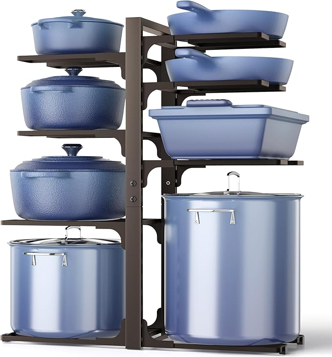 ORDORA Pots and Pans Organizer under Cabinet, 20.8" Height Heavy Duty 120LBS Pots Pans Organizer Rack for Cabinet 8-Tier Adjustable for Big Stockpots, Dutch Oven, Cast-iron Pan, Heavy Cookware, Bronze by ORDORA