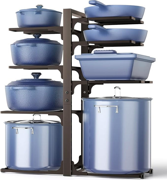ORDORA Pots and Pans Organizer under Cabinet, 20.8" Height Heavy Duty 120LBS Pots Pans Organizer Rack for Cabinet 8-Tier Adjustable for Big Stockpots, Dutch Oven, Cast-iron Pan, Heavy Cookware, Bronze by ORDORA