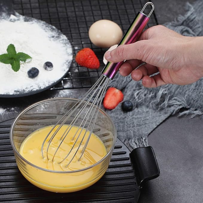Berglander Rainbow Handle Whisk Pack of 3 Stainless Steel 8",10",12", Titianium Plating Colorful Handle Whisks for Cooking, Beater,Wire Whisk Set Kitchen Wisk (Rainbow Handle) - Image 6