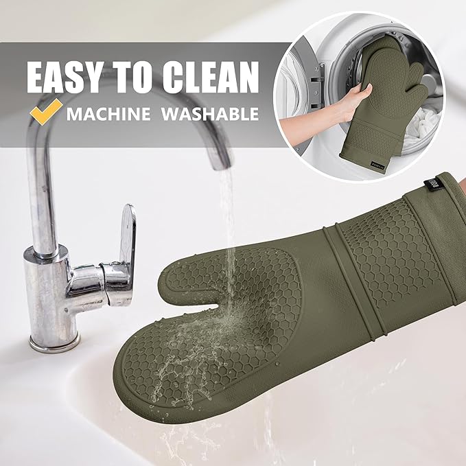 Rorecay 6pcs Oven Mitts and Pot Holders Sets for Kitchen, Extra Long Silicone Oven Gloves Heat Resistant 500 Degrees Non-Slip Potholders Hot Pads for Baking Cooking, Forest Night - Image 6