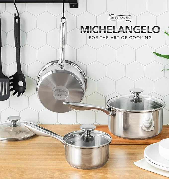 MICHELANGELO Triply Stainless Steel Saucepan Set with Lids 6pcs, Stainless Steel Pot Set, Kitchen Pot Set Induction Compatible, 1QT & 2QT & 3QT - Image 7