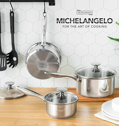 MICHELANGELO Triply Stainless Steel Saucepan Set with Lids 6pcs, Stainless Steel Pot Set, Kitchen Pot Set Induction Compatible, 1QT & 2QT & 3QT - Image 7