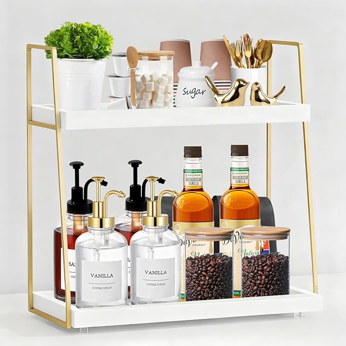 Coffee Bar Organizer for Countertop, Multifunctional Coffee Station Organizer for Accessories Storage, 2 Tier Wooden Shelf for Coffeebar, Countertop, Corner by Unknown