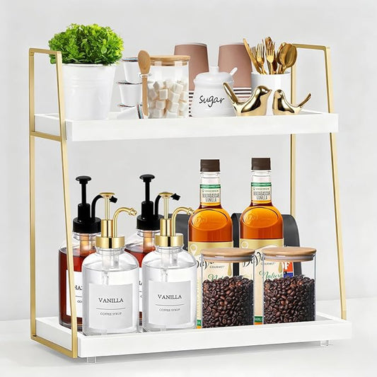 Coffee Bar Organizer for Countertop, Multifunctional Coffee Station Organizer for Accessories Storage, 2 Tier Wooden Shelf for Coffeebar, Countertop, Corner by Unknown