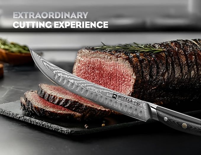 WIZEKA Carving Knife-10 Real Damascus Breaking Knife,Razor Sharp Butcher knife Curved Scimitar Brisket Knife for Meating Cutting with G10 Handle - Image 2