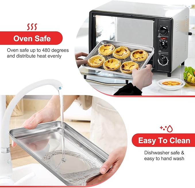 Baking Sheet, Stainless Steel Cookie Sheet Baking Pan Tray for Toaster Oven Size 9 x 7 x 1 Inch, Non Toxic & Healthy, Mirror Finish & Easy Clean, Dishwasher Safe