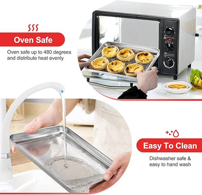 Cookie Sheets for Baking, Stainless Steel Baking Sheet Baking Pan Tray - 12.4 x 10 x 1 Inch, Non Toxic & Healthy, Mirror Finish & Easy Clean, Dishwasher Safe & Heavy Duty