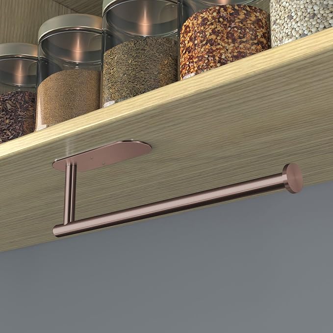 VAEHOLD Adhesive Paper Towel Holder Under Cabinet Wall Mount for Kitchen Paper Towel, Black Paper Towel Roll Holder Stick to Wall, Stainless Steel (Rose Gold) - Image 4