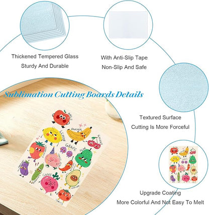 6 Pcs Sublimation Cutting Board Blanks, Textured Tempered Glass Cutting Boards For Kitchen, Anti Slip Chopping Board For Countertop Heat Press Machine Personalized Home Decoration