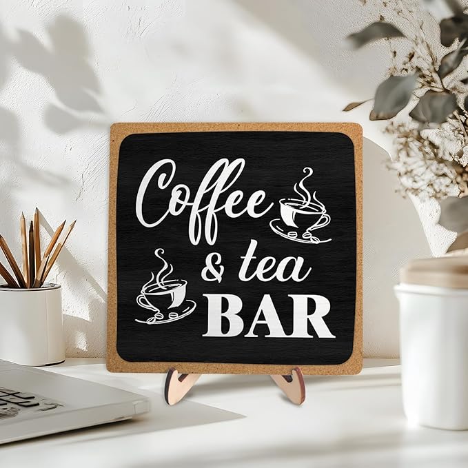 Coffee Bar Decor Sign,Rustic Wooden Plaque Coffee Sign for Java Station, Kitchen, Cafe or Tea Corner, Funny Jave Gift for Home Cafe, 5.9 x 5.9Inch (Black+Brown04) - Image 5